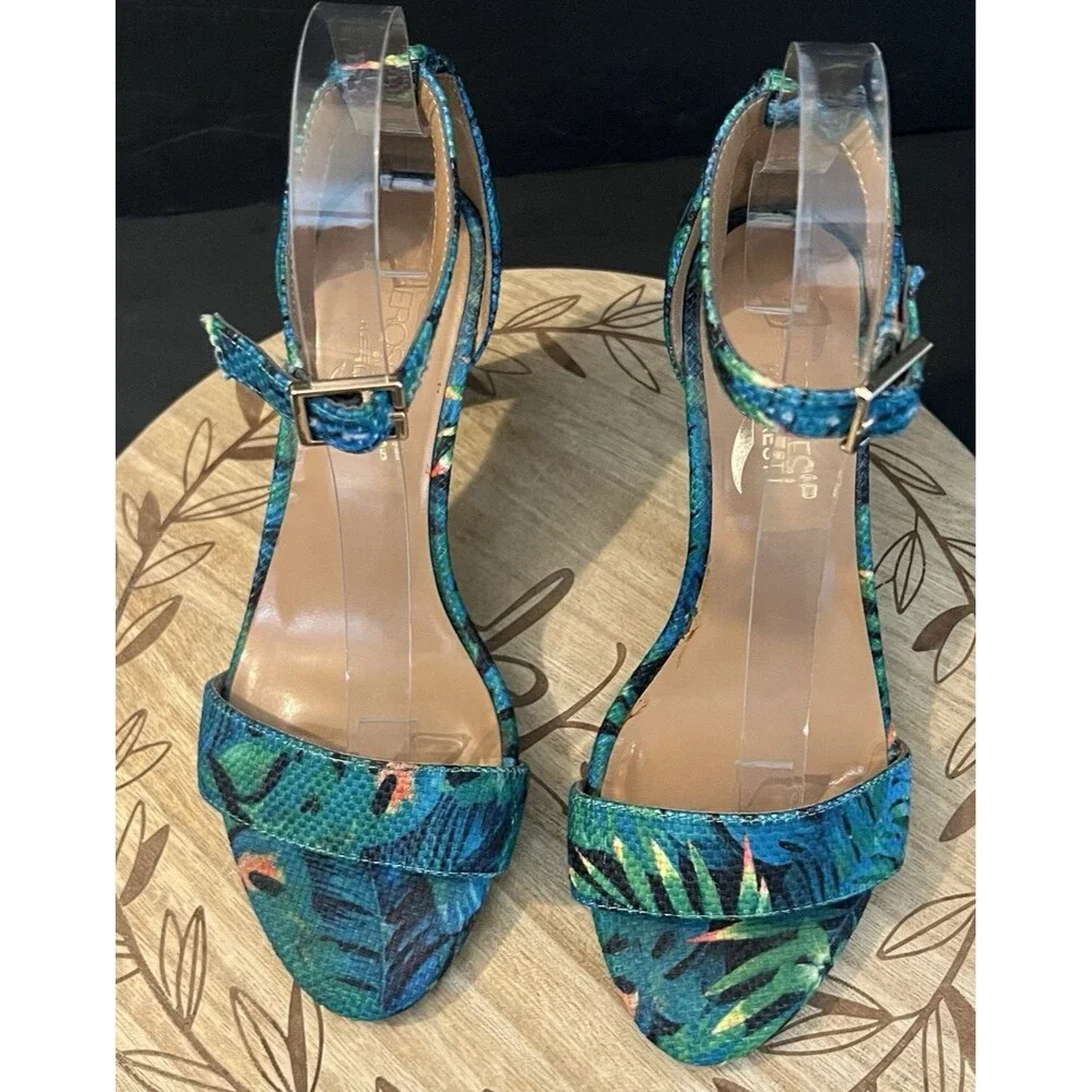 Aerosoles Laminate Blue Green Tropical Open Toe High Heel Pump Sandal Size 6.5M